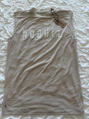 NOBULL Women's Muscle Tank in Taupe with White Logo